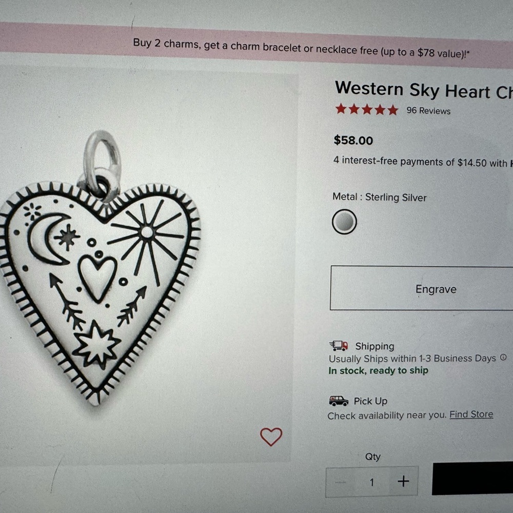 Western Sky Heart Charm